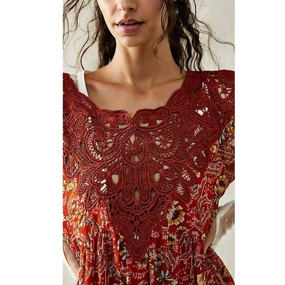 New Free People Margot Boho Floral Mini Dress $168 X-SMALL Terracotta - Picture 4 of 5